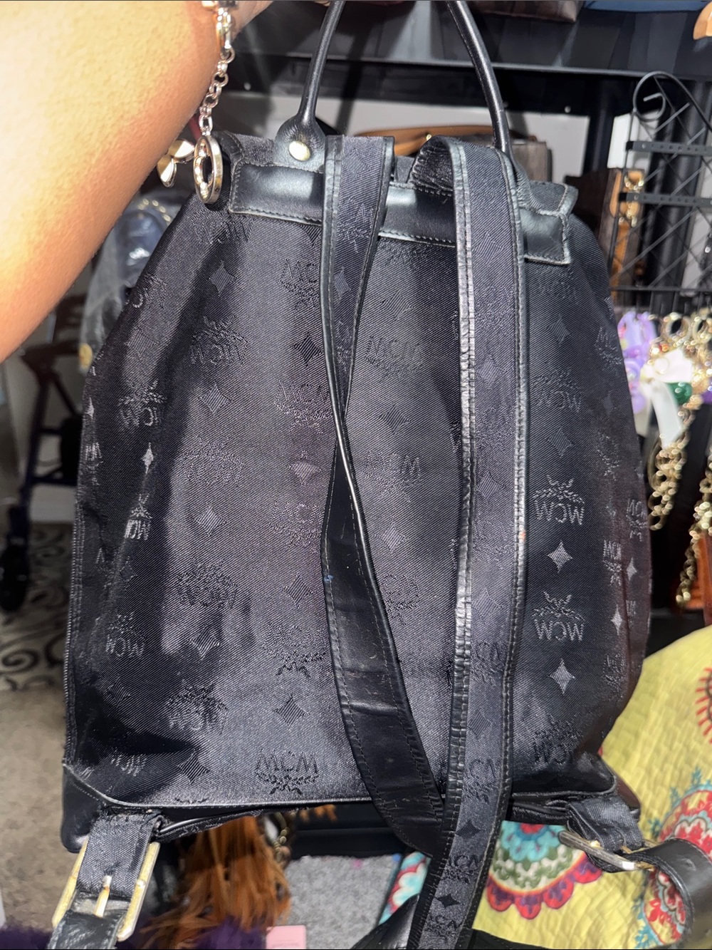 MCM Black Embossed Leather Backpack with Gold Hardware - Picture 5 of 5